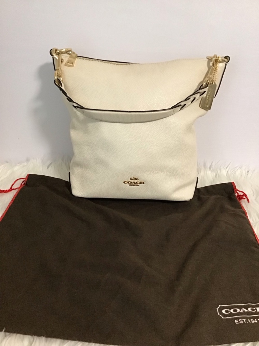 Coach Ivory  Chalk Leather Abby Duffle Shoulder Bag EUC Dustbag